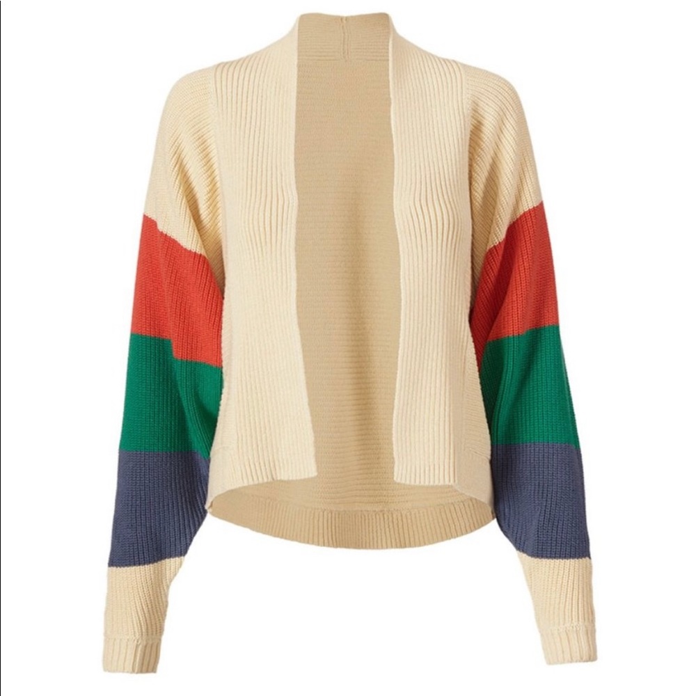 Cabi Trio Sweater in Ivory Red Green and Blue Size: M